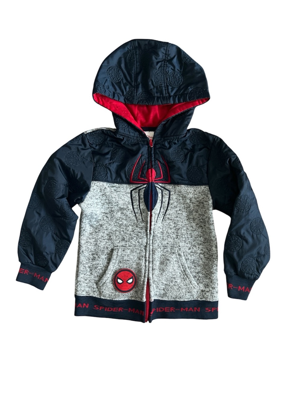 Marvel Spider-Man Boys Navy & Gray Hooded Zip Jacket Size 7